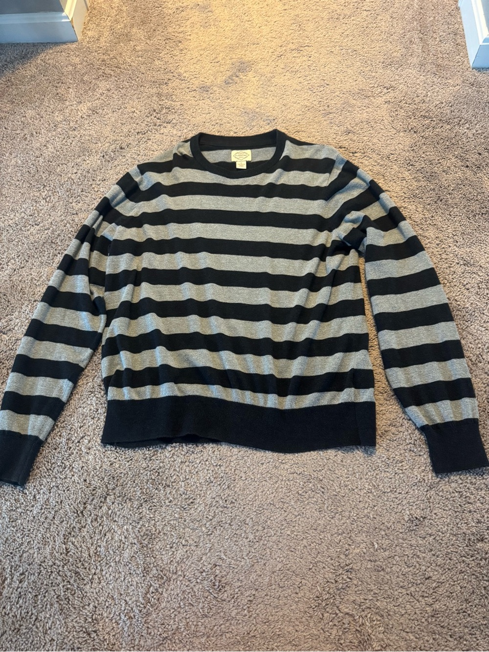 St. John's Bay Charcoal and Gray Striped Crewneck Sweater